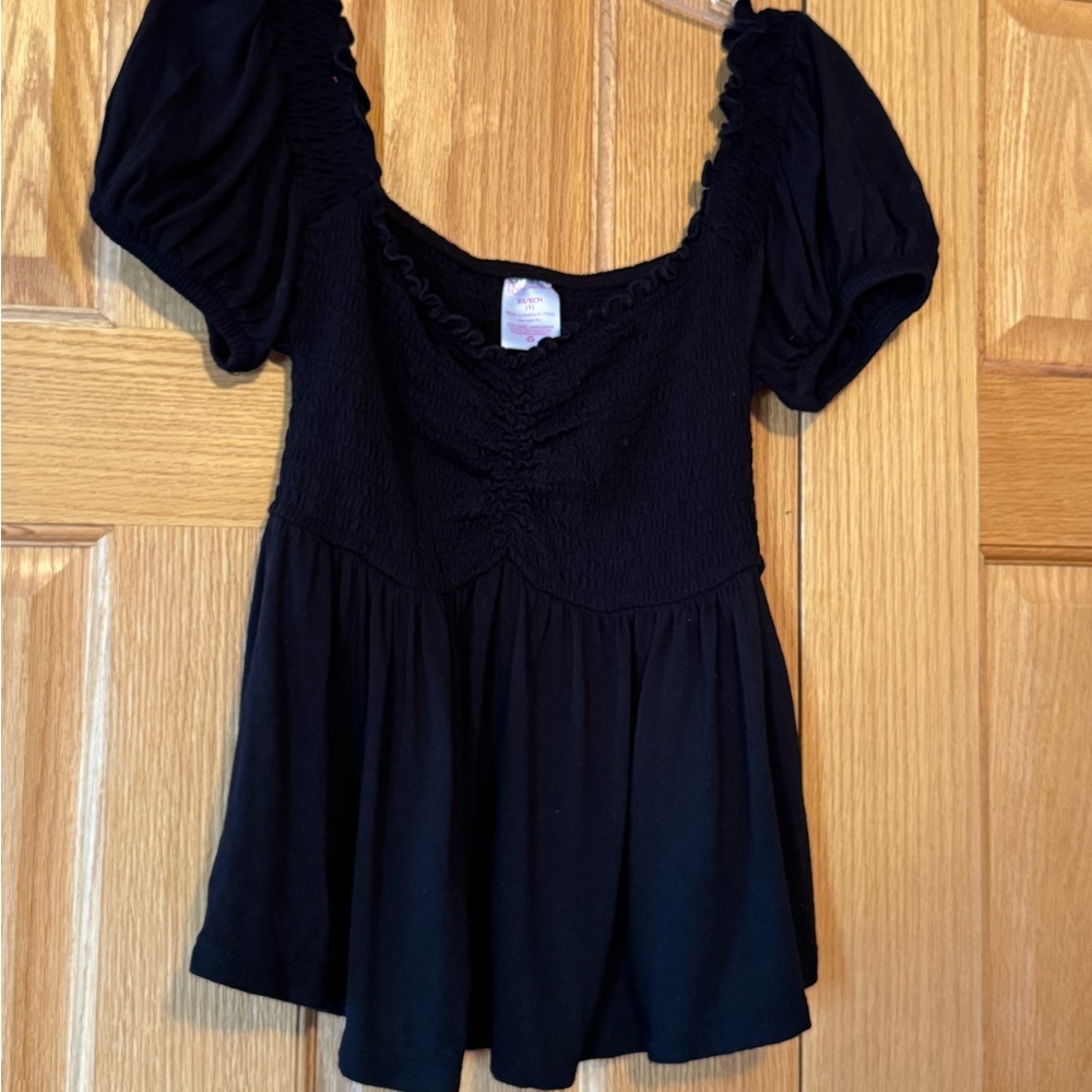 Black Mini Babydoll Puff Sleeve Top